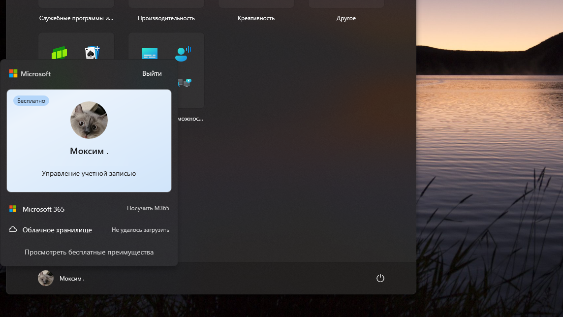 Окно учетной записи Microsoft